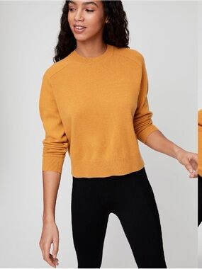Aritzia Babaton Cropped Crewneck Sweater in Mustard